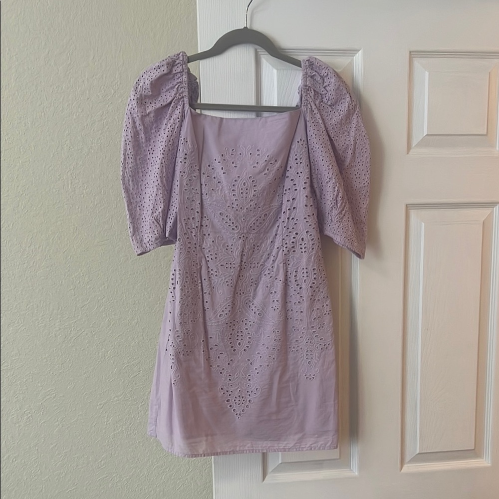 Purple Ruched Puff Sleeve Sheath Dress